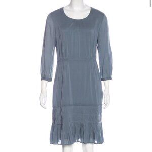 Burberry London blue-grey scoop neckline long sleeve silk dress size 10